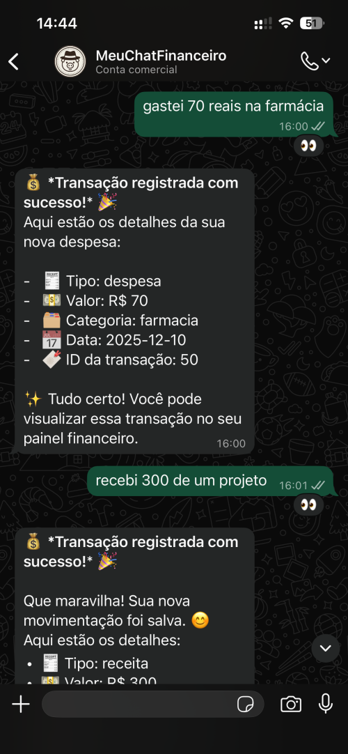 Controle Financeiro no WhatsApp